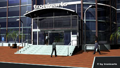 3D-Darstellung eines Bürohochhauses - Haupteingang