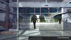3D-Darstellung eines Bürohochhauses - Haupteingang