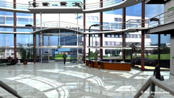 3D-Darstellung eines Bürohochhauses - Innenansicht
