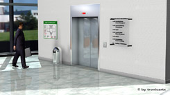 3D-Darstellung eines Bürohochhauses - Aufzug